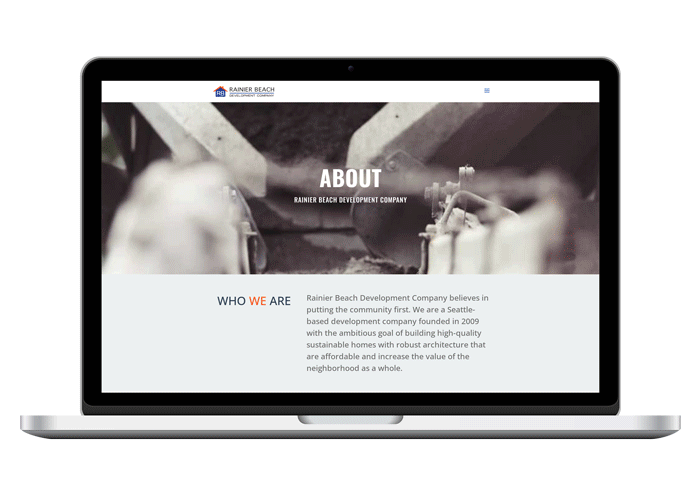 Rainier Beach Development Company  About Page Laptop Layout
